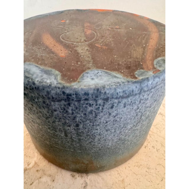 Mid 20th Century Vintage Seagrove Studio Pottery Bowl Planter, Organic Blue Green Glaze For Sale - Image 5 of 9