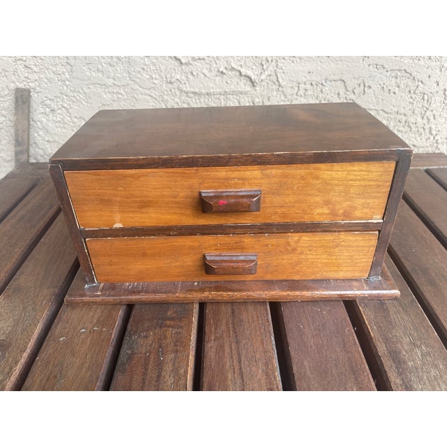 Mid-Century Modern Mid 20th Century Japanese Walnut 2-Drawer Sewing Jewelry Box For Sale - Image 3 of 5