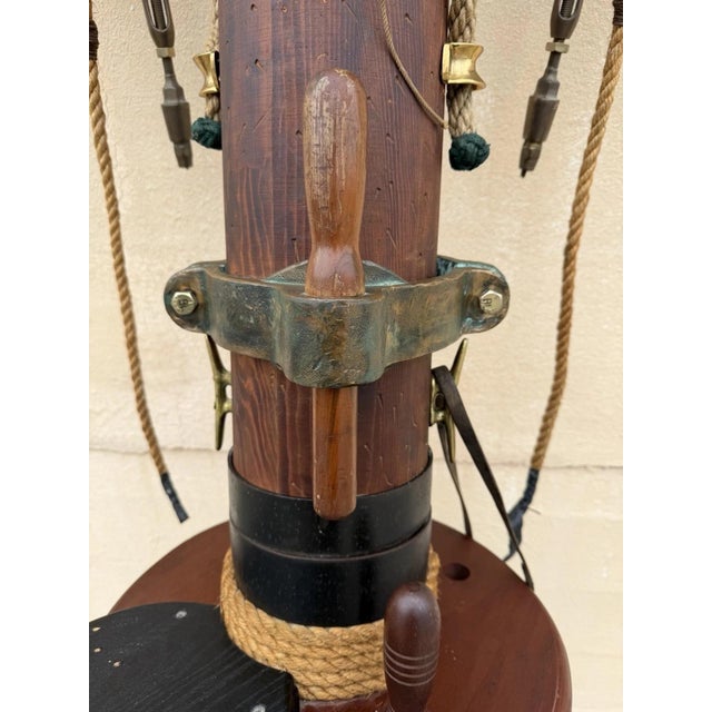 Vintage Custom Nautical Wood 95" Ship Mast Mancave Bar Island W Pulley & Ropes For Sale - Image 12 of 18