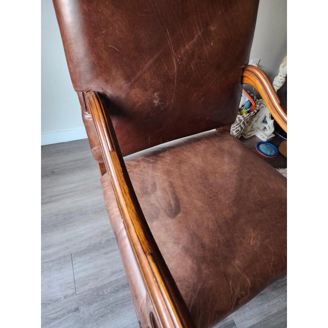 Brown Mid 19th Century Ralph Lauren Leather and Mahogany Upholstered Armchair For Sale - Image 8 of 12