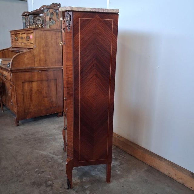 Brown Louis Philippe Style Rosewood Veneer Secretaire with Marble Top, France For Sale - Image 8 of 17