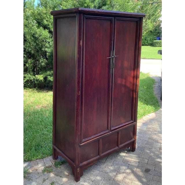 Beautiful Chinese distressed red lacquer statement cabinet with plenty of storage and secret compartment look at the last...