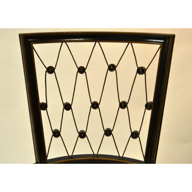 Wood 1940s American Intricate Diamond Pattern Back Armchairs in Black & Gold - a Pair For Sale - Image 7 of 13