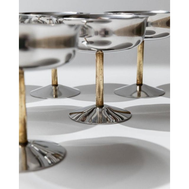 Vintage Champagne Bowls in Stainless Steel with Golden Stem, Italy, 1970s, Set of 6 For Sale - Image 5 of 11
