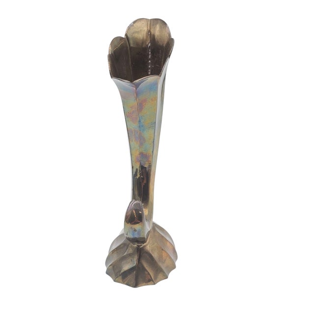 Mid-Century Brass Cornucopia Vases in Art Deco Revival Style, Pair For Sale - Image 10 of 12