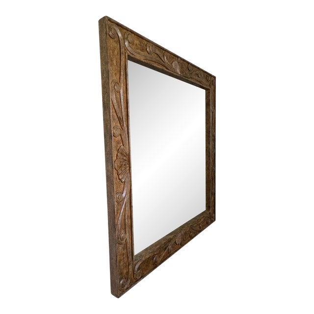 1990s Carved Frame Square Mirro For Sale