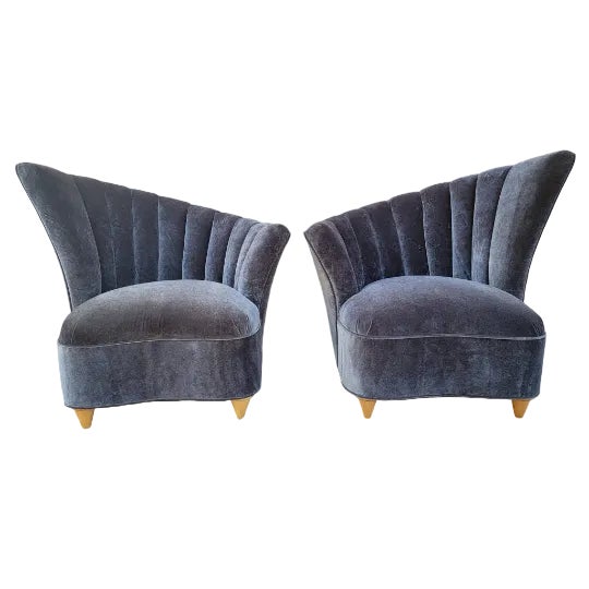 Mid-Century Modern MCM Asymmetrical Lounge Chairs and Ottoman Newly Reupholstered For Sale - Image 3 of 8