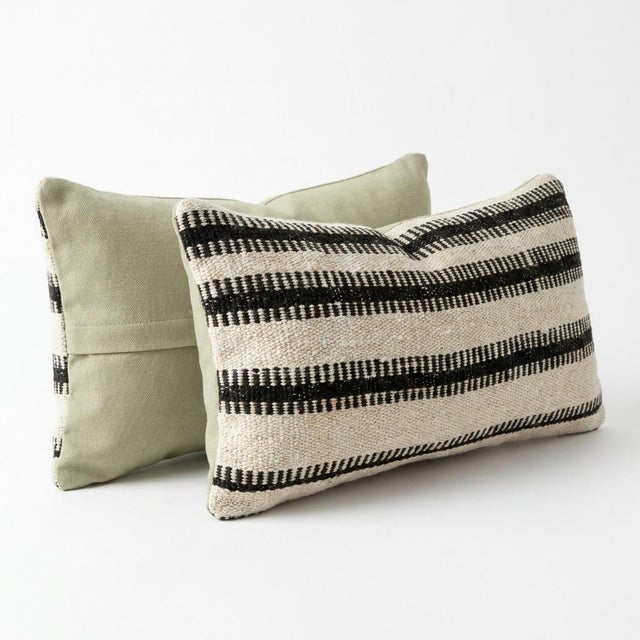 Mid-Century Modern Bohemian Kilim Lumbar Pillow Cover 10'' X 20'' - Set of Two For Sale - Image 3 of 4