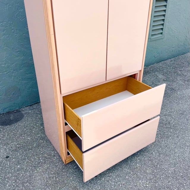 Postmodern Pink Gloss Laminate and Faux Bamboo Armoire For Sale In West Palm - Image 6 of 9