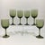 This set of six bottle green colored cordials glasses are hand blown and most likely date to the 1970s. Dimensions: 2.25”...