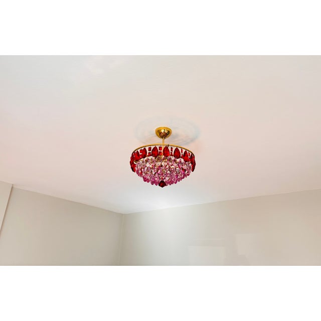Vintage French Style Crystal Chandelier – Hand-Painted Pink & Ruby Red Prisms For Sale - Image 15 of 18