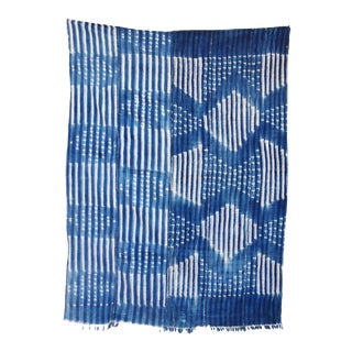 Vintage Striped Indigo Blue & White African Textile Fabric Throw For Sale