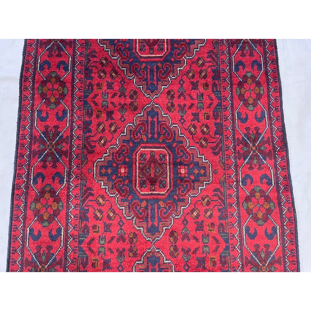 Textile Long Red and Navy Tribal Medallion Runner Rug, 2'7" X 18'5" For Sale - Image 7 of 15