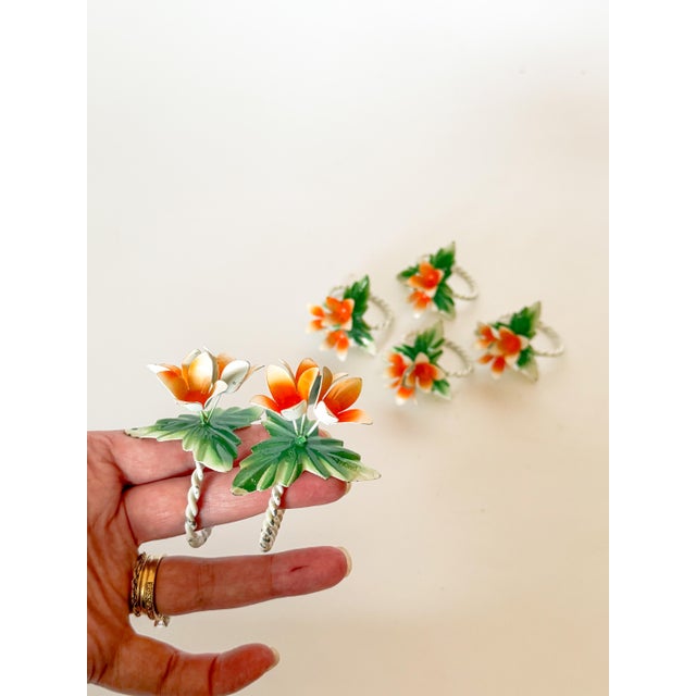 Vintage Tole Flower Napkin Rings- Set of 6 For Sale In Dallas - Image 6 of 8