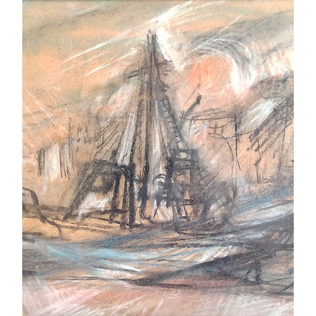 Sotgi Salvatotre, Seascape, 1975, Charcoal & Pastel & Pencil & Cut Glass & Paper, Framed For Sale - Image 3 of 5