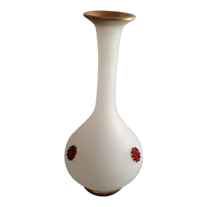 1960s Fenton Bristol Glass With Applied Medallions Bud Vase