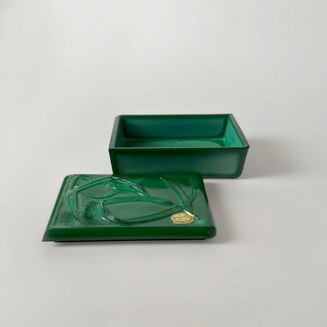 1950s Czech Art Deco Style Malachite Glass Trinket Box by Curt Schlevogt, 1950s For Sale - Image 5 of 10