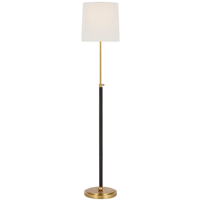 Modern Thomas O'Brien by Visual Comfort Signature Bryant Wrapped Floor Lamp in Hand-Rubbed Antique Brass and Chocolate Leather with Linen Shade For Sale - Image 3 of 3