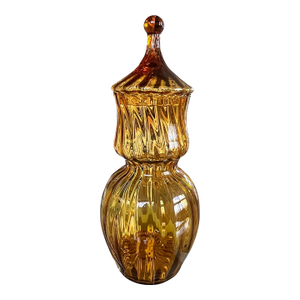 Vintage 60s Mid Century Modern Empoli Apothecary Glass Jar Amber Italian Italy