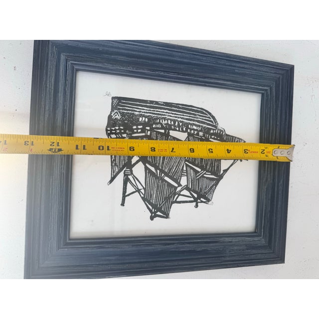 1960s Vintage Framed Nautical Ship Block Print, Signed For Sale - Image 5 of 8