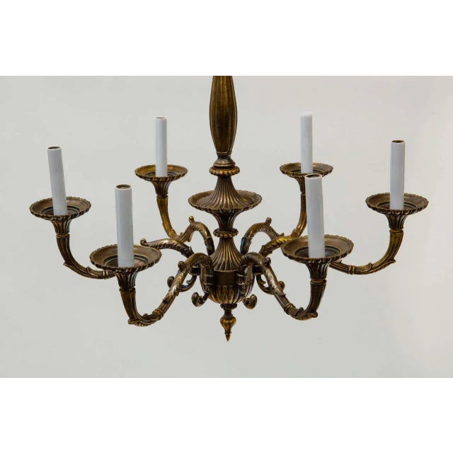 Vintage 1970s Cast Bronze Six-Arm Chandelier For Sale - Image 4 of 8