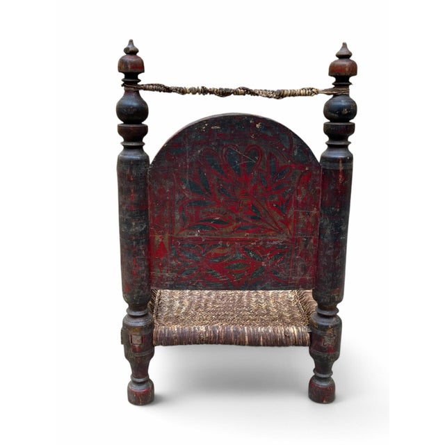 Striking vintage Afghanistan folk art chair with a wonderfully aged, timeworn surface and distinctive hand-painted...