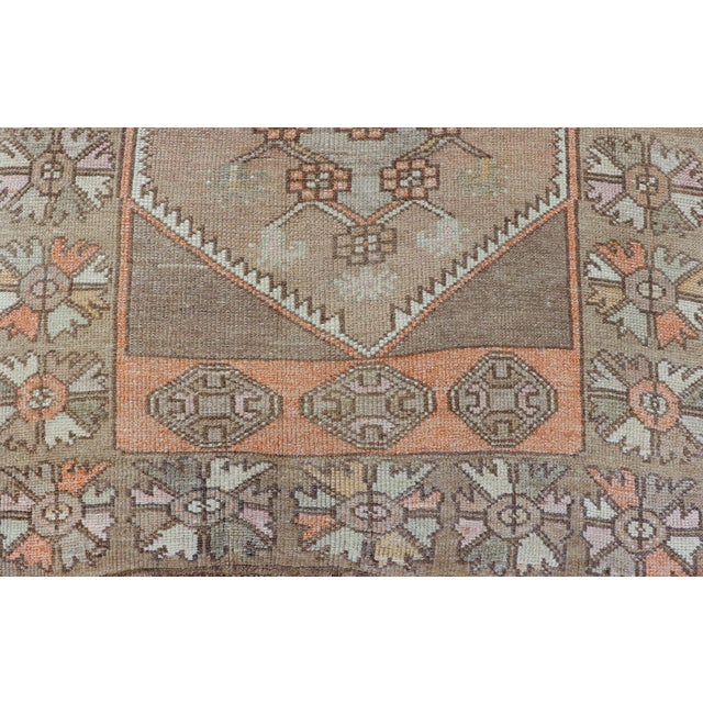 Vintage Turkish Oushak Runner With Muted Earth Tones and Soft Pastel Accents 3'6"x12'0" For Sale - Image 4 of 10