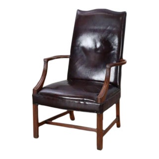 Late 20th Century 20th Century Hickory Chair Co. Mahogany and Deep Burgundy Leather Upholstered Martha Washington Arm Chair For Sale