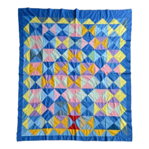 Vintage Hand-Stitched Triangle Patterned Quilt -
