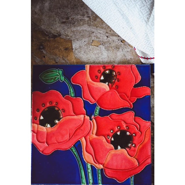 Vintage Poppy Tile - Rustic Floral Wall Decor, 1950s For Sale - Image 4 of 5
