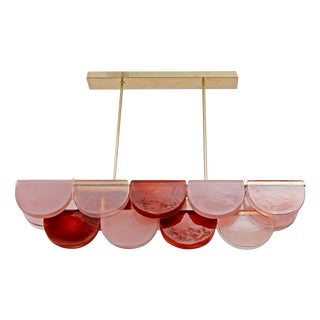 Italian Murano Glass and Brass Modular Linear Pendant in Pink and Red, 2000 For Sale