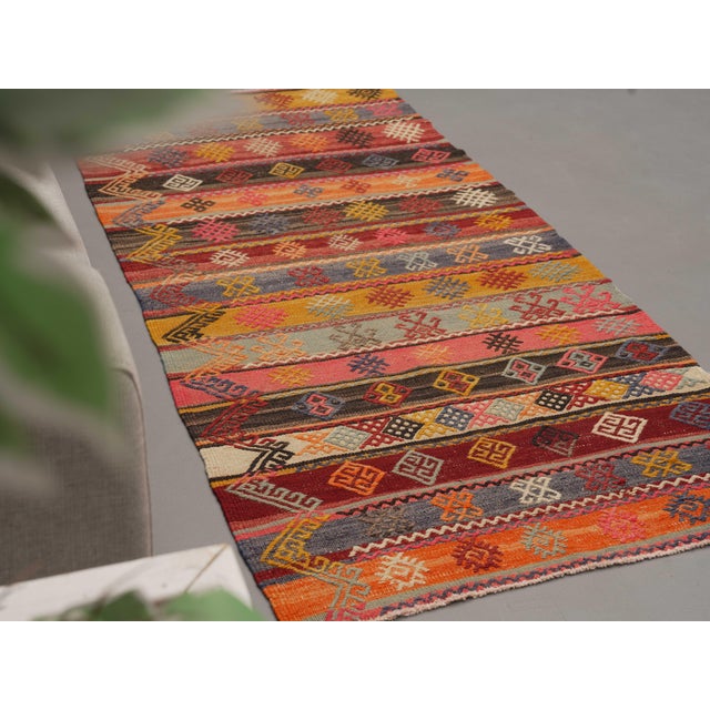 Red 1970s Vintage Handmade Wool Cotton Red Runner Rug For Sale - Image 8 of 11
