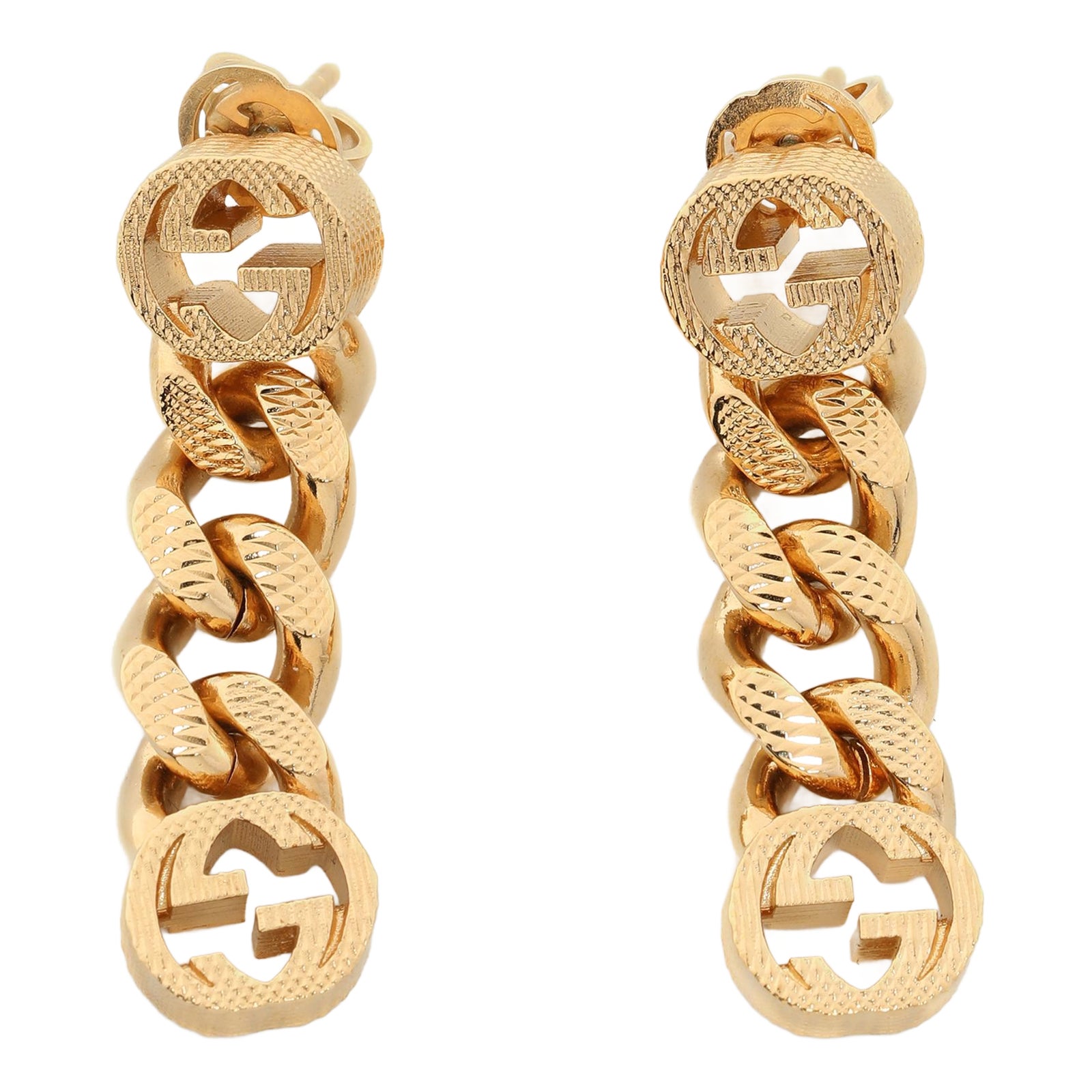 Gucci Gold Tone Interlocking G Chain Drop Earrings - 2 Pieces | Chairish