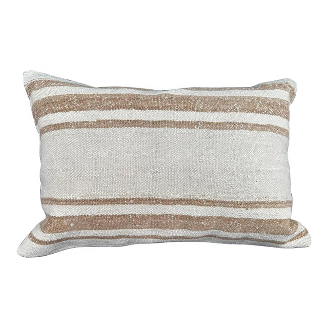 Turkish Hemp Pillow Cushion Natural Beige Brown Pillow Cushion Cover 16" x 24" For Sale
