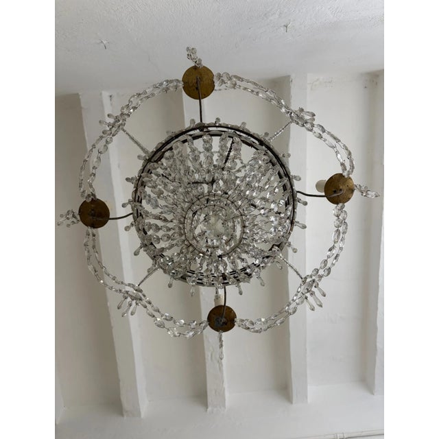 19th C Rare Crystal Beaded Empire Chandelier French Hand Tied Oval Prisms, C1850 For Sale - Image 4 of 17