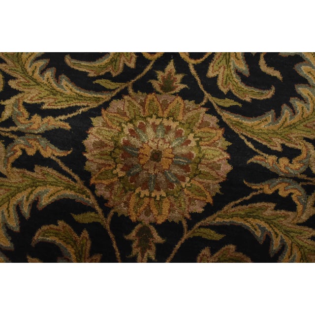 Black Agra Rug 8’11” X 12’1” Black Wool Traditional Hand-Knottd Oriental Carpet For Sale - Image 8 of 14