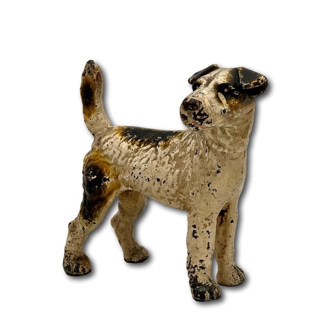 This Really is a Great Looking Authentic Vintage Cast Iron Figurative Fox Terrier Dog Doorstop. Circa 1930s. It Still...