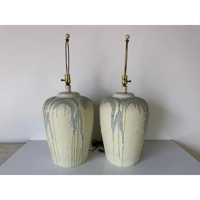 1980’s Vintage Hand-Painted Ceramic Table Lamps – A Pair For Sale - Image 12 of 12