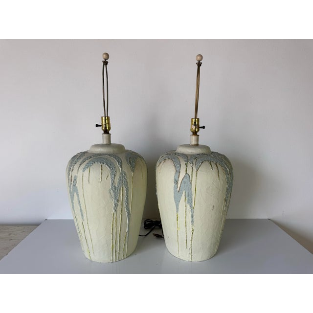 1980’s Vintage Hand-Painted Ceramic Table Lamps – A Pair/ Sold For Sale - Image 12 of 12