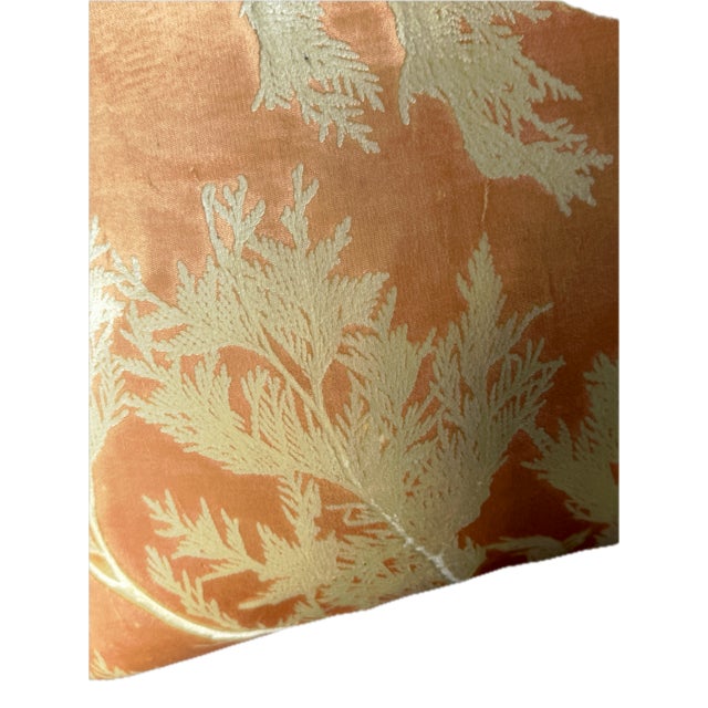 Textile Vintage Peach & Gold Silk Pine Leaf Pillow For Sale - Image 7 of 9