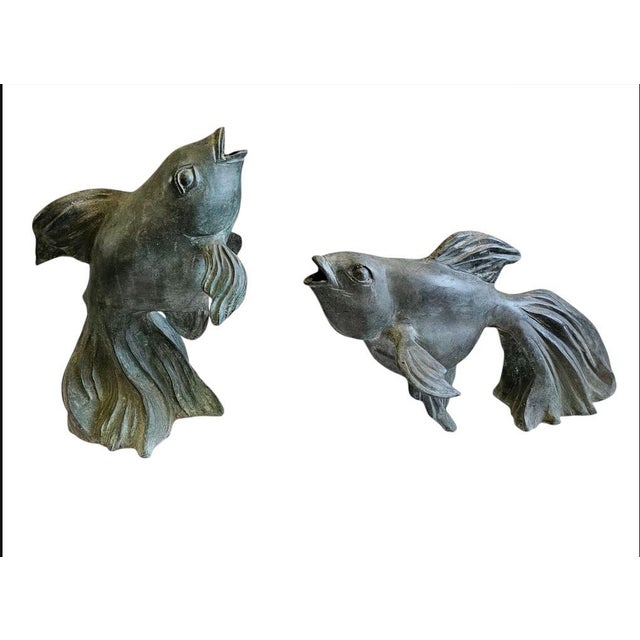 1950s Japanese Art Bronze Fly Koi Fish Garden Sculptures - Set of 2 For Sale - Image 11 of 12