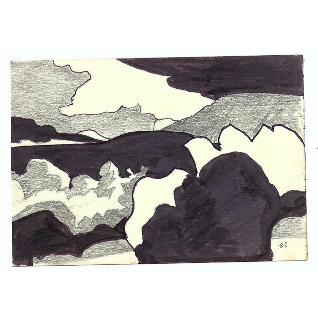 Abstract ink and graphite on paper by Robert Henry Angeloch (1922-2011). Dated 1983 on both sides, estate stamp on the...