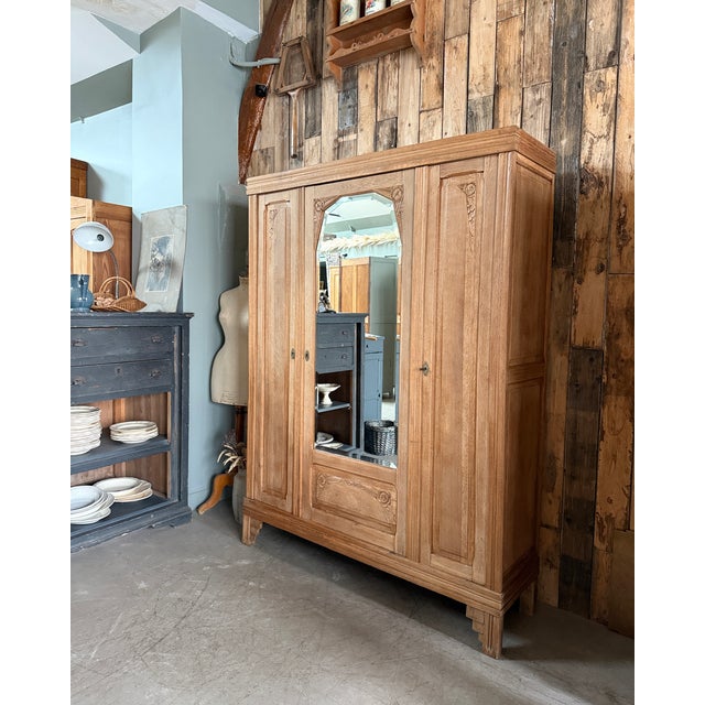 Art Deco Oak 3-Door Wardrobe, 1930s For Sale - Image 13 of 16