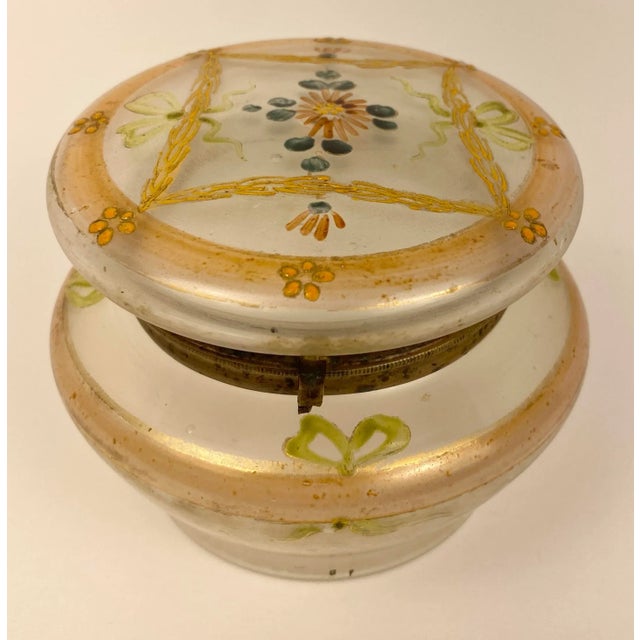 Verrerie Legras French Art Nouveau Enameled Glass Trinket or Jewelry Box by Legras Glassworks For Sale - Image 4 of 5