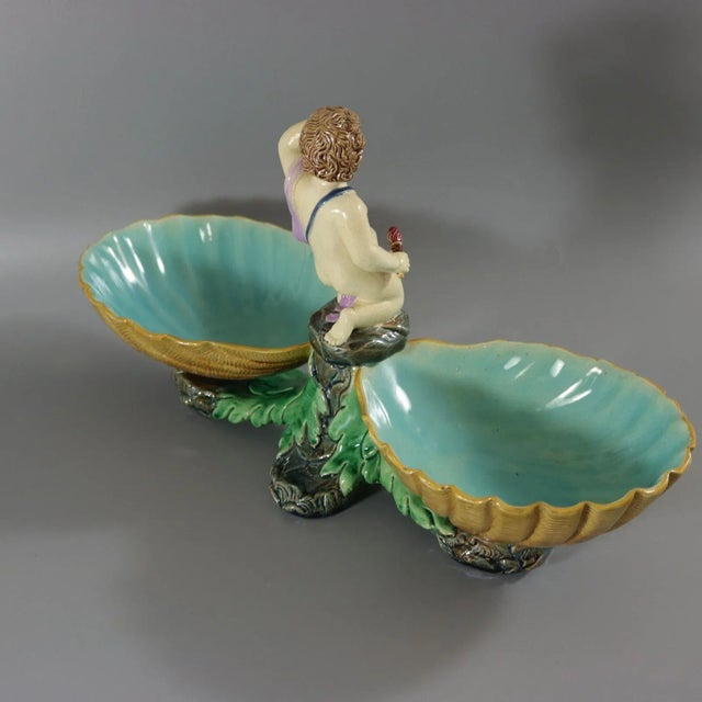 Holdcroft Majolica Putto and Shells Dish For Sale - Image 6 of 12