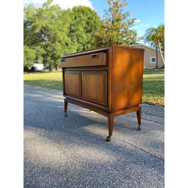 Mid 20th Century Mid-Century Fold-Out Dry Bar on Casters For Sale - Image 5 of 12