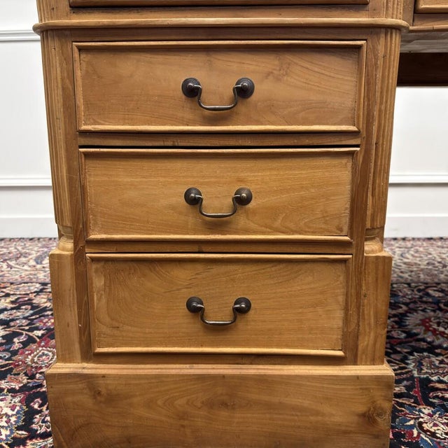 English Teak Desk with Brown Leather Top For Sale - Image 12 of 18
