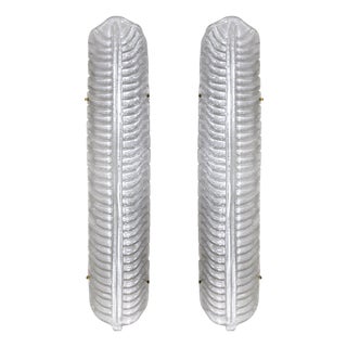 Italian Hand-Blown Murano Glass and Brass Feather Wall Sconces, 1990s, Set of 2 For Sale