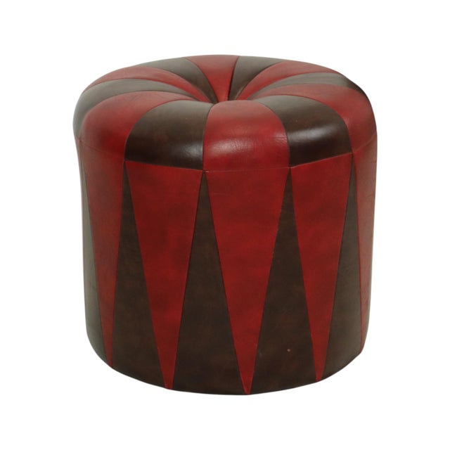 Vintage Round Pouf in Two-Tone Skai, 1960s For Sale - Image 9 of 12