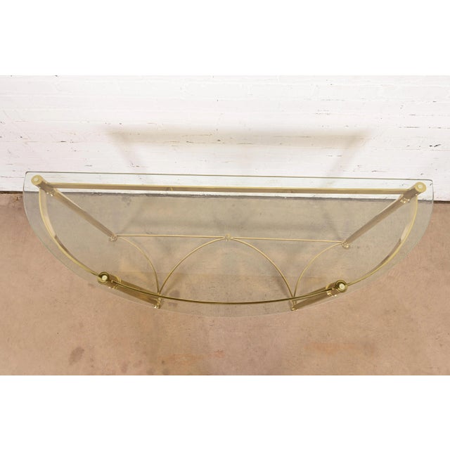 Labarge Hollywood Regency Brass and Glass Demilune Console Table With Hooved Feet, Circa 1960s For Sale - Image 9 of 14